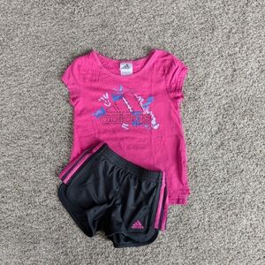 Adidas Bright Pink T-Shirt and Black Shorts Set